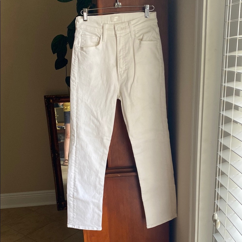 MOTHER White Straight Leg Jeans